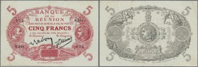 Réunion: Banque de la Réunion 5 Francs L.1901 P. 14, several folds in paper, a few minor border tears, no holes, crisp paper, original colors, conditi...