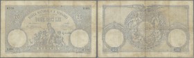 Romania: Banca Naţională a României 20 Lei 1907, P.16, highly rare note, still intact with toned paper, small tears and tiny hole at center. Condition...