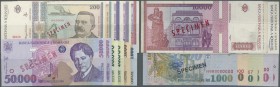 Romania: set of 11 Specimen notes containing 1000 Lei 1998 (UNC), 5000 Lei 1998 (UNC), 2x 10000 Lei 1999 (UNC), 50000 Lei 2000 (UNC), 50000 Lei 1996 (...