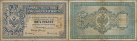 Russia: Russian Empire State Credit note 5 Rubles 1892, P.A56, still intact with a few tiny border tears, small hole at center and lightly toned paper...
