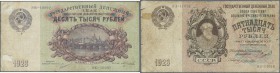 Russia: 10.000 and 15.000 Rubles 1923, P.181, 182, both in almost well condition with small border tears, some of them taped and stained paper. Condit...