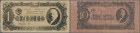 Russia: pair of 2 Russia Propaganda / pass notes from WWII with copy prints of 1 and 10 Rubles 1937 P. 202 & 205 on colorized paper without watermark....