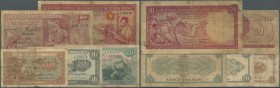Rwanda-Burundi: set of 4 notes Rwanda Burundi P. 1-4 in used condition with stains in paper (5, 10, 20 and 50 Francs 1960) plus one note Belgian Congo...