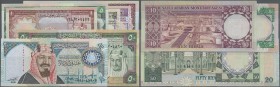 Saudi Arabia: set of 7 banknotes containing the following Pick numbers: 16-19, 21, 22, 27, all with crisp paper and original colors, in conditions fro...