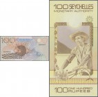 Seychelles: 100 Rupees ND P. 26, with very low S/N #B000065, note from the first bundle produced in the ”B” series, crisp original paper, no holes or ...