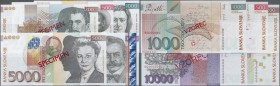 Slovenia: Set with 5 Banknotes comprising 200 Tolarjev 2004 SPECIMEN, 500 Tolarjev 2005 SPECIMEN, 1000 Tolarjev 2004 SPECIMEN, 5000 Tolarjev 2004 SPEC...