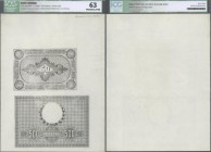 Spain: 50 and 500 pesetas July 1884, Chalcographic proof of the reverse side of these rares banknotes in which the Bravo Murillo and Conde de Floridab...