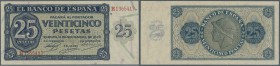 Spain: 25 Pesetas 1936 with cancellation ”inutilizado”, regular serial number, P. 99s, one light vertical fold, condition: XF+.