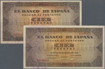 Spain: set of 2 notes 100 Pesetas 1938 P. 113, both used with light folds in paper, pinholes, still strongness in paper and nice colors, condition: VF...