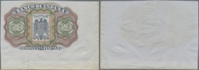 Spain: unlisted back essay print Specimen for a 50 Pesetas banknote, similar to the designs used on the series of 1905-1906 but the date of production...