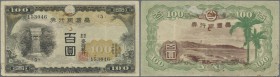Taiwan: 100 Yen ND(1937), P.1928, still nice and rare note, several times folded, small border tears at lower left and tiny hole at lower center. Cond...