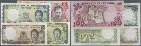 Tanzania: set of 4 banknotes containing 5, 10 & 20 Shillings ND P. 1-3 and 100 Shillings ND P. 8c, with crisp paper and original colors in condition: ...