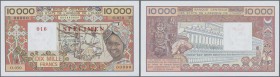 Togo: West African States letter ”T” for Togo 10.000 Francs ND Specimen P. 809Ks with zero serial numbers and Specimen overprint in condition: UNC....