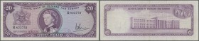 Trinidad & Tobago: 20 Dollars L.1964 P. 29c, S/N R822751, portrait QEII, highest denomination of this series with only light folds in paper, pressed b...