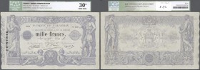 Tunisia: 1000 Francs 1924 P. 7b, in condition: ICG graded 30* VF.