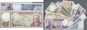 Tunisia: set of 15 banknotes containing 5 Dinars 1993, 3x 10 Dinars 1994, 2x 20 Dinars 1992,1 Dinar 1980, 5 Dinars 1965, 2x 1/2 Dinar 1972, 1 Dinar 19...