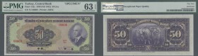 Turkey: 50 Lirasi L. 1930 (1942-1947) ”İnönü” - 3rd Issue SPECIMEN, P.142s in almost perfect condition with a few minor crease in the paper at left bo...