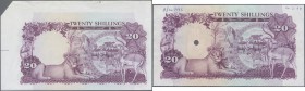 Uganda: Very nice set with 4 proof prints for the 20 Shillings ND(1966), P.3p, front and back, front underprint only and two times reverse with printe...