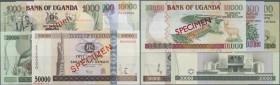 Uganda: Set with 5 Banknotes containing 1000 Shillings 2003 SPECIMEN, 5000 Shillings 2005 SPECIMEN, 10.000 Shillings 2009 SPECIMEN, 20.000 Shillings 2...