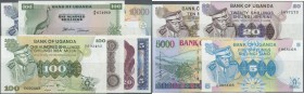 Uganda: set of 11 different banknotes containing 5 Shillings ND P. 1 (UNC), 10 Shillings ND P. 2 (UNC), 20 Shillings ND P. 3 (UNC), 100 Shilligns ND P...