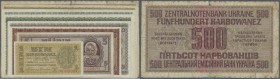 Ukraina: Set with 8 Banknotes German Occupation WW II comprising 1, 5, 10, 20, 50, 100, 200 and 500 Karbowanez 1942, P.49, 51-57. 500 Karbowanez in VG...