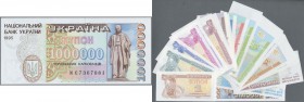 Ukraina: Huge set with 24 banknotes of the coupon issue 1991-1995 from 1 - 1.000.000 Karbovantsiv, P.81a, 82a, 83a, 84a, 85a, 86a, 87a, 88a, 89a, 90a,...
