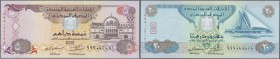 United Arab Emirates: Pair with 5 and 20 Dirhams 2013, both replacement notes with serial numbers starting with ”999”, P.26br, 28br in UNC condition (...