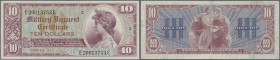 United States of America: 10 Dollars MPC series 521 ND(1954-58), P.M35, vertically folded and stained paper on back. Condition: F