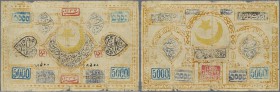 Uzbekistan: Bukhara Emirate 5000 Tengas AH1337 (1918) with dates at left and right at upper center on front, P.10c, still bright colors with several b...