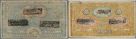 Uzbekistan: Bukhara Emirate set with 3 Banknotes 500 and 2 x 1000 Tengas AH1338 (1919), P.22, 23 in about F+ to VF condition (3 pcs.)