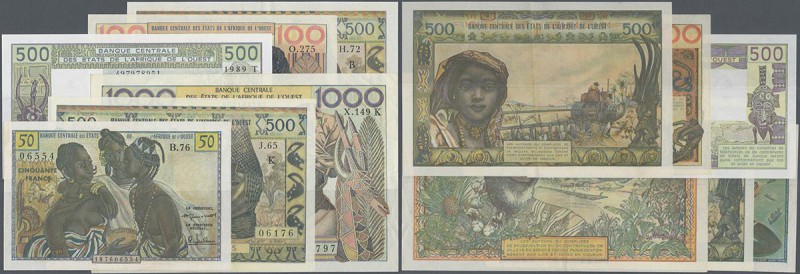 West African States: set of 6 banknotes containing 50 Francs ND(1985) P. 1 (XF+)...