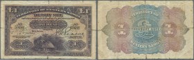 Western Samoa: 1 Pound without date stamp, P. 8, seldom seen note is stronger used condition with several border tears (of which the largest is 2cm at...