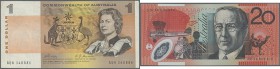 Australia: set of 25 banknotes containing 1 Pound portrait QEII P. 30, 2x 1 Dollar P. 37, 2x 1 Dollar P. 42, 6x 1 Dollar P. 43, 2x 5 Dollar P. 44, 10 ...