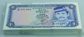 Brunei: Bundle with 100 pcs. Brunei 1 Ringgit 1985, P.6c in UNC