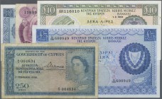 Cyprus: set with 39 Banknotes comprising 250 Mils 1956 P.33 (F), 5 Pounds 1974 P.44c (VF+), 250 Mil and 5 Pounds 1979 P.41c, 47 (VF/F), 10 Pounds 1992...