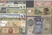 French Oceania: interesting set of 35 different banknotes containing the following countries: Trinidad & Tobago 1 & 100 Dollars L.1964, 1 Dollar 1939,...