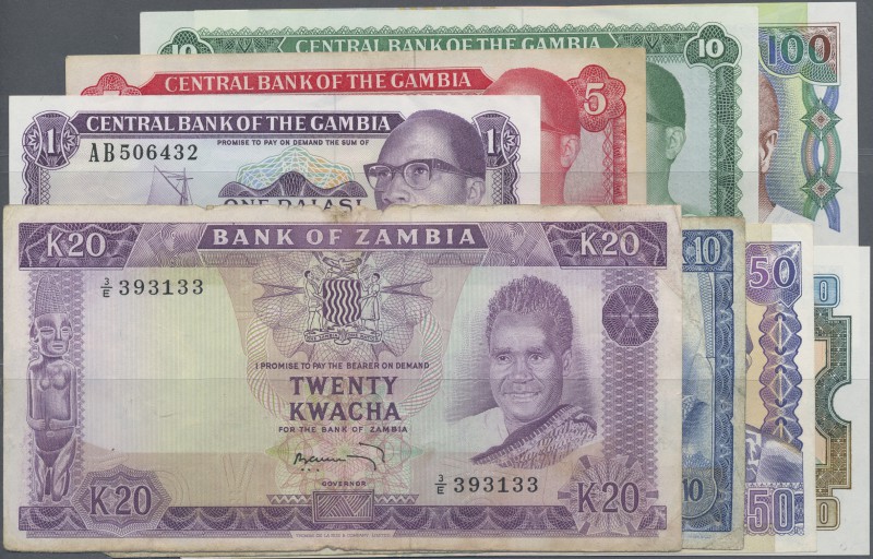 Gambia: large lot of about 370 banknotes from GAMBIA and ZAMBIA, mostly modern b...