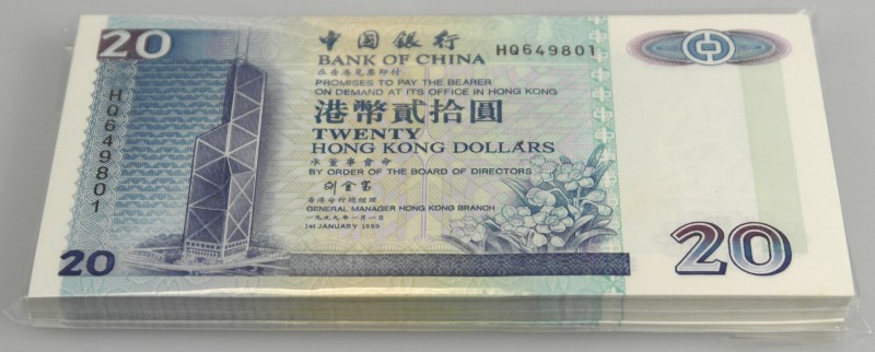 Hong Kong: full bundle of 100 pcs 20 Dollars 1999 P. 201c in UNC. (100 pcs)