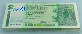 Hong Kong: Bundle with 100 pcs. Hong Kong 10 Dollars 1995, P.284 in UNC