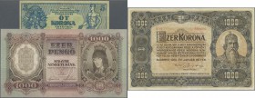Hungary: Small collection with 57 Banknotes Hungary containing for example 5 Korona 1919 P.34, 1000 Korona 1920 P.66, 1000 Pengö 1943 P.116 and a few ...
