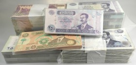 Iraq: Giant set with 8000 Banknotes in 8 bricks Saddam Hussein issue containing 1000 pcs. 50 Dinars 1991 P.75 (aUNC/UNC), 1000 pcs. 5 Dinars 1992 P.80...