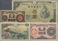 Japan: Set with 17 Banknotes containing 20 Sen 1882 P.15 (F-), 6 x 10 Sen 1920 P.46c (XF-aUNC), 50 Sen 1918 P.48b (UNC), 10 Yen ND(1944-45) P.56a (F+)...