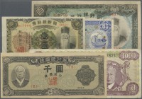Korea: Very interesting set with 13 Banknotes comprising from Korea 10 and 50 Sen 1919 (F-), 1 Won 1932 (XF) and 3 x 100 Won ND(1944) P.23b (F, F+, XF...