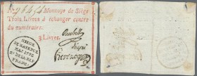 Deutschland - Altdeutsche Staaten: Mainz, Belagerungsgeld 3 Livres 1793, PiRi A596, kleiner Einriss und Loch unten rechts und oben links, Klebereste a...