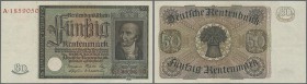 Deutschland - Deutsches Reich bis 1945: 50 Rentenmark 1934 Ro 165, leicht gebraucht mit leichter horizontaler falte und schwer erkennbaren vertikalen ...