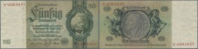 Deutschland - Deutsches Reich bis 1945: 50 Reichsmark 1933 Ro 175a, seltene Variante mit Unterdruckbuchstaben ”D” und Serie ”V”, mit nur leichten Falt...