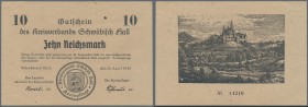 Deutschland - Alliierte Miltärbehörde + Ausgaben 1945-1948: Schwäbisch Hall, 16. April 1945, Gutscheine des Kreisverbands über 1, 2, 5 und 10 RM, tota...