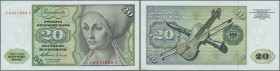 Deutschland - Bank Deutscher Länder + Bundesrepublik Deutschland: 20 DM 1960, Series J/A, Ro.264b, sehr schöne saubere Note mit senkrechtem Mittelknic...
