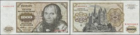 Deutschland - Bank Deutscher Länder + Bundesrepublik Deutschland: 1000 DM 1960, Serie W/B, Ro.268a, Umlaufnote mit den üblichen Gebrauchsspuren: F+ ÷ ...
