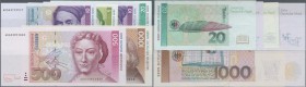 Deutschland - Bank Deutscher Länder + Bundesrepublik Deutschland: Lot mit 6 Banknoten der Serien 1989 und 1991, dabei 10 DM 1989 Serie AD/Y Ro.292a mi...